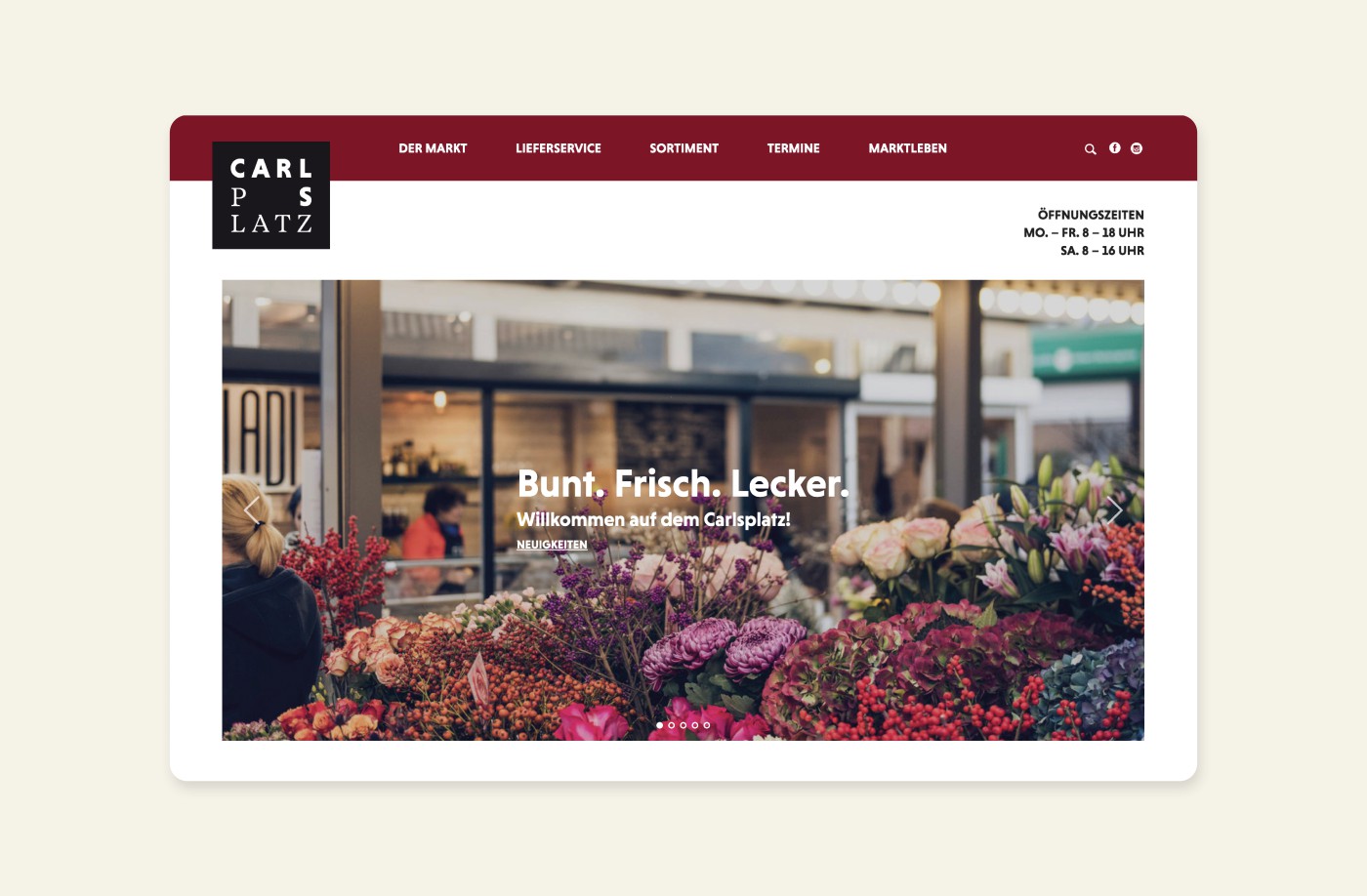 Verschiedene Desktop-Mockups der Carlsplatz-Website