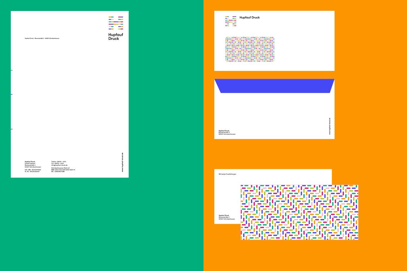 Corporate design illustrated through various printed materials, such as letterhead, envelopes, and more