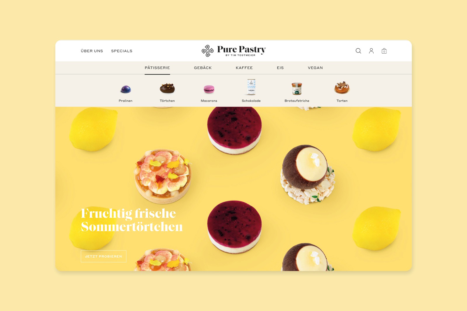 Pure Pastry Web Shop Mockup with Home Page and Menu Bar
