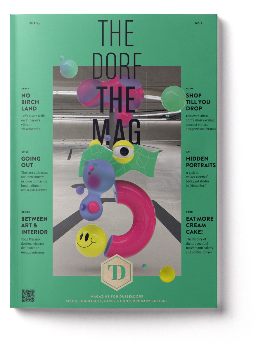 THE DORF THE MAG Ausgabe 5 aus dem Jahr 2021 mit Neon-Architekturaufnahme und violettem Hintergrund
