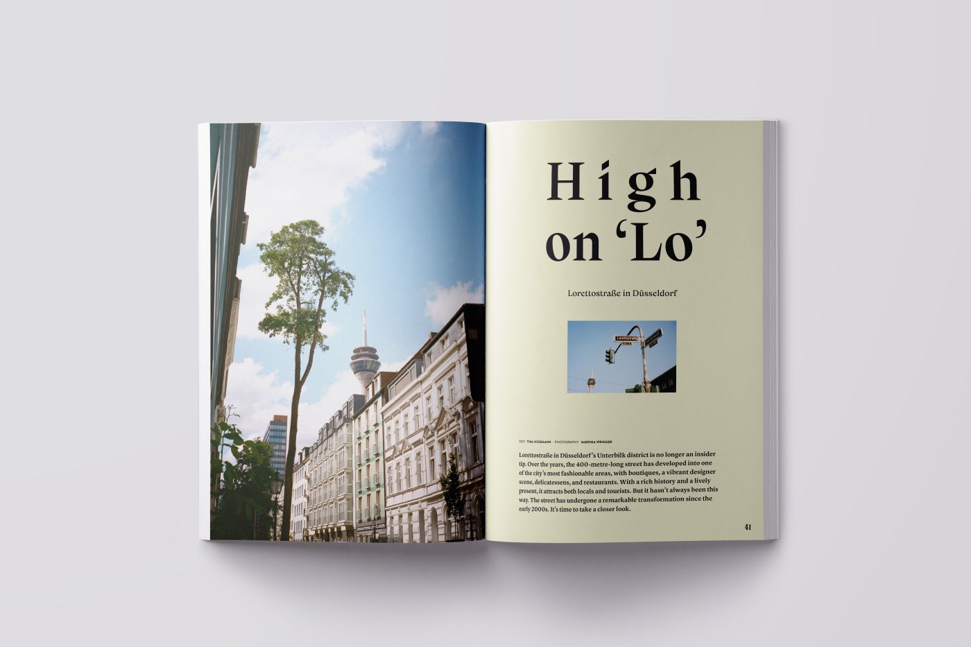 Slider verschiedener Doppelseiten Mockups - Einblick in THE DORF THE MAG 7 und 8 auf grauem Hintergrund